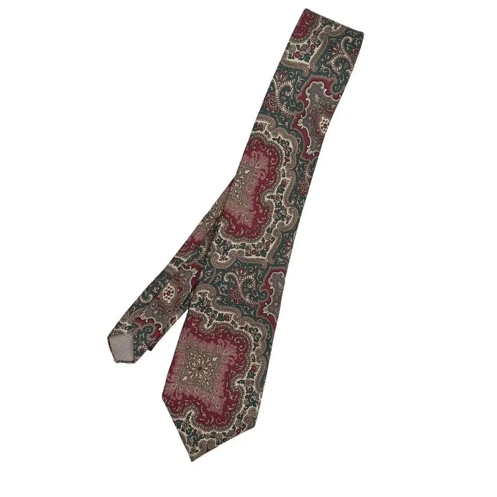 Christian Dior Silk Necktie Tie Red Green Cream